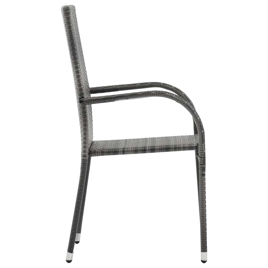 2 Pcs Grey Poly Rattan Stackable Patio Chairs O1365