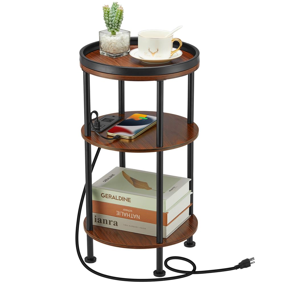 Small Round 3-Tier Side Table with Charging Station V400167