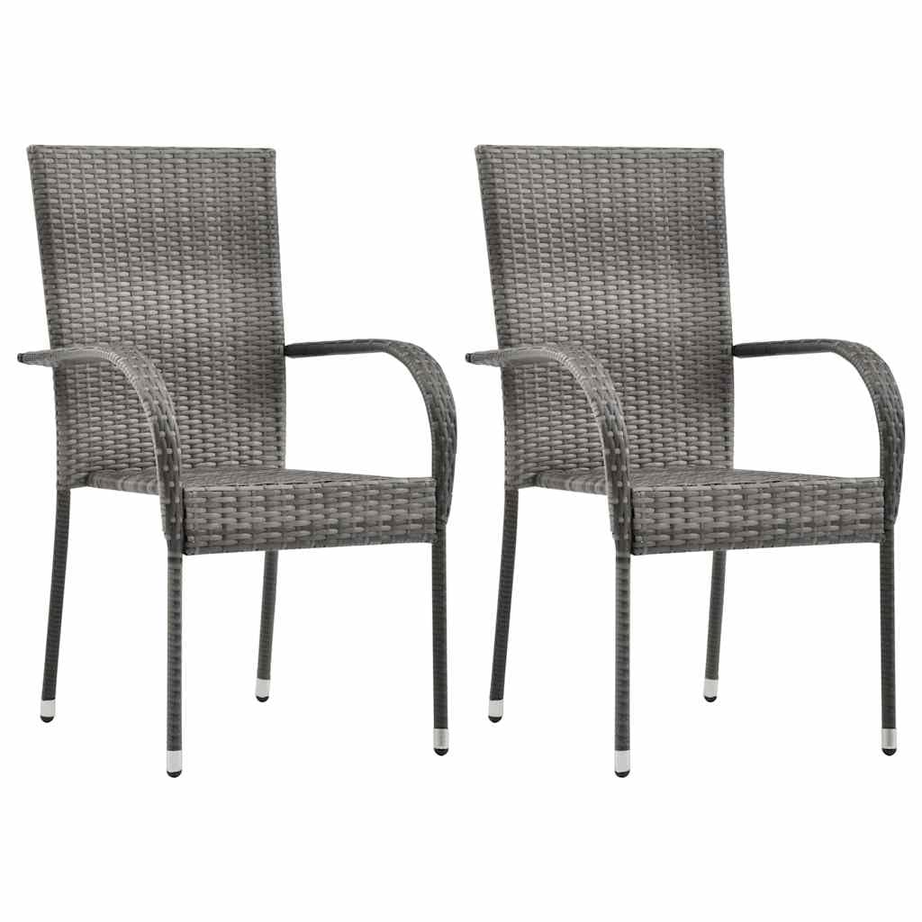 2 Pcs Grey Poly Rattan Stackable Patio Chairs O1365