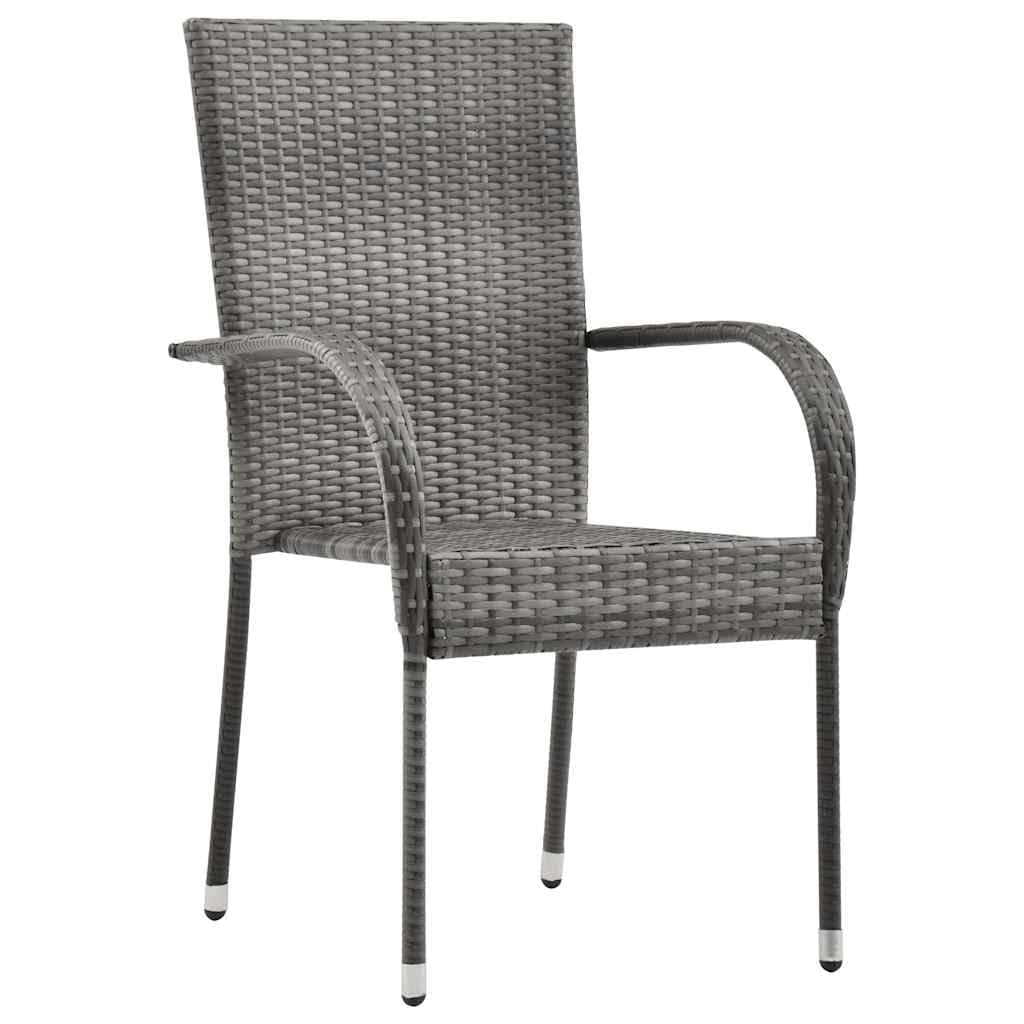2 Pcs Grey Poly Rattan Stackable Patio Chairs O1365