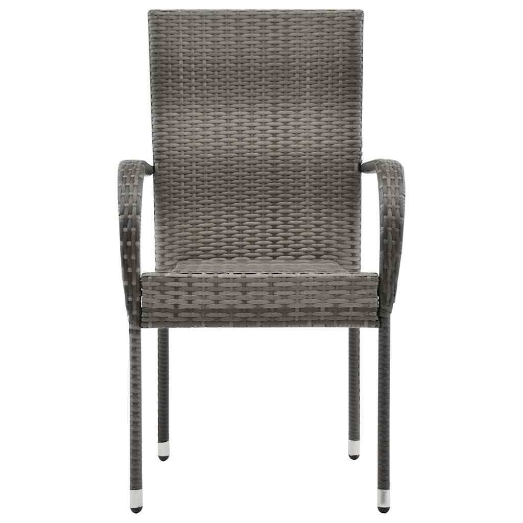 2 Pcs Grey Poly Rattan Stackable Patio Chairs O1365