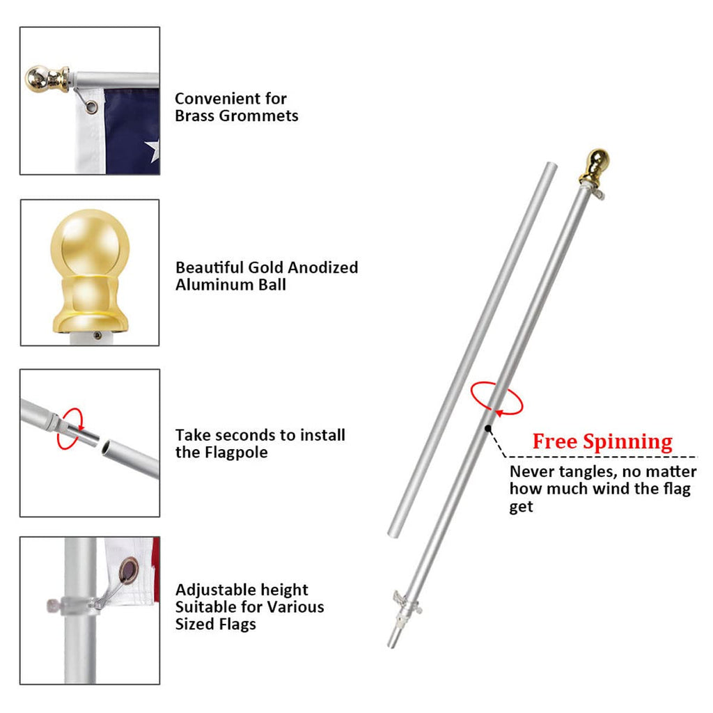 Flag Pole and Bracket Kit Brushed Aluminum Y3949