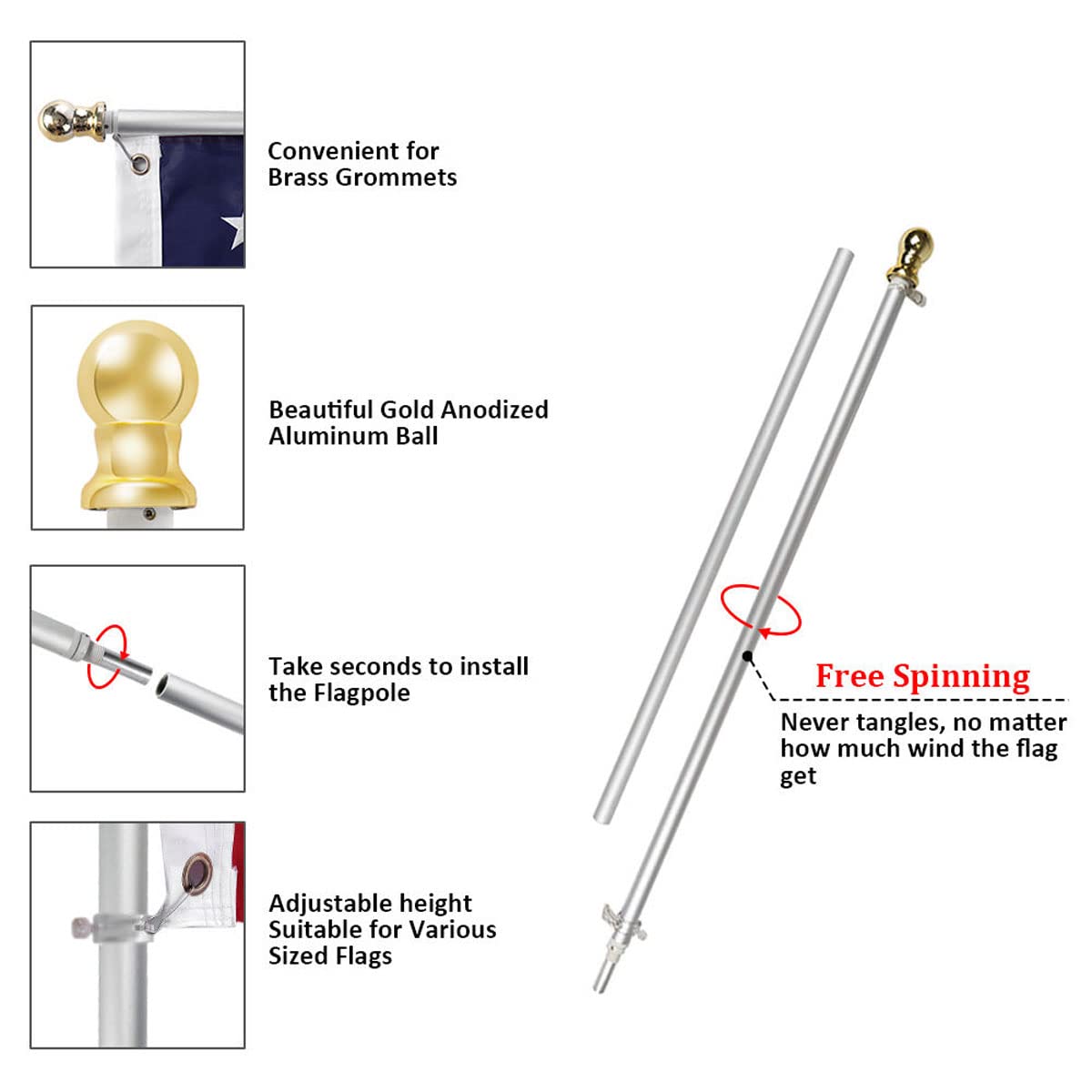 Flag Pole and Bracket Kit Brushed Aluminum Y3949