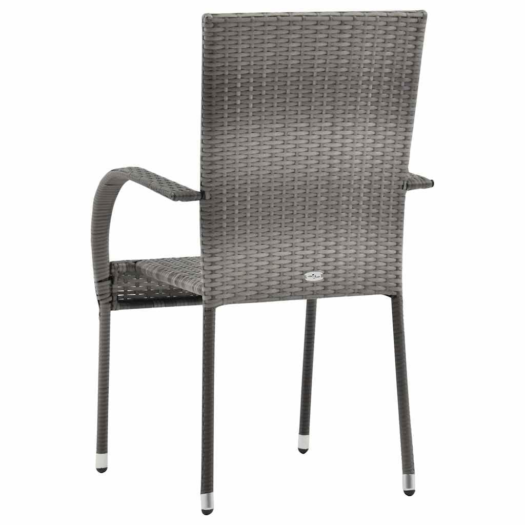 2 Pcs Grey Poly Rattan Stackable Patio Chairs O1365