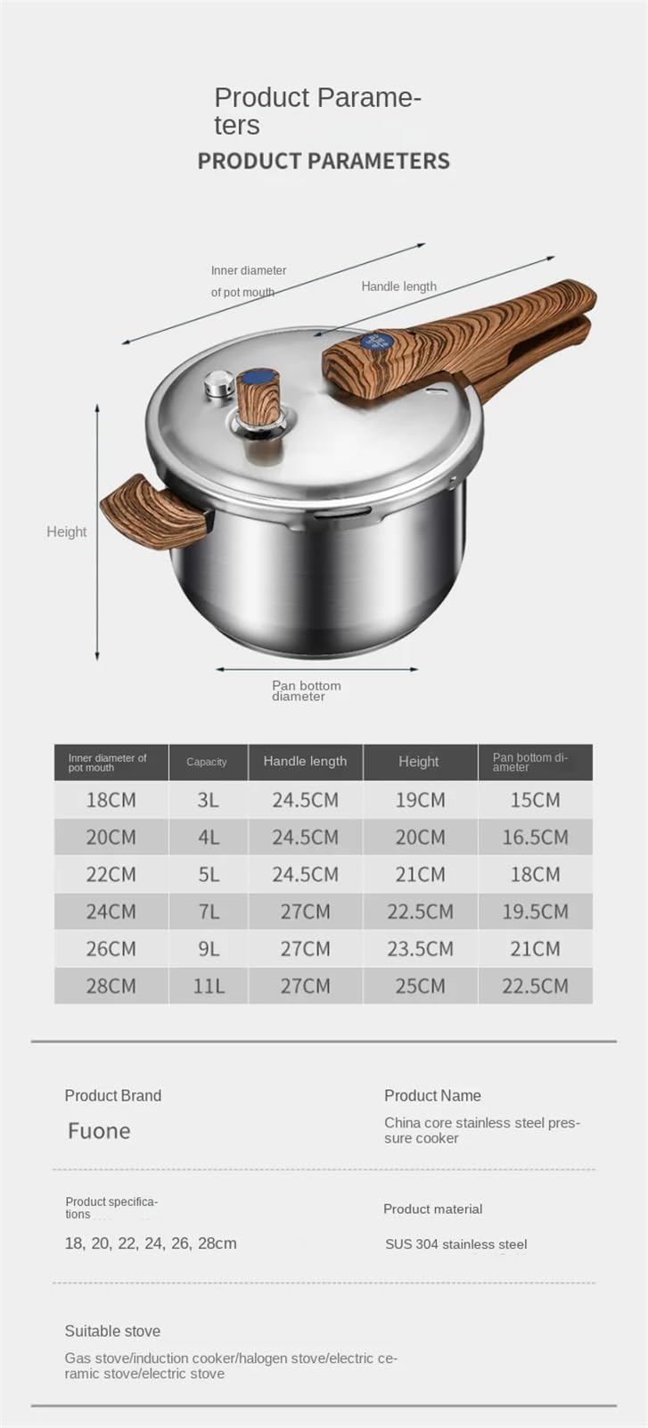 304 Stainless Steel 3L Pressure Cooker F902798
