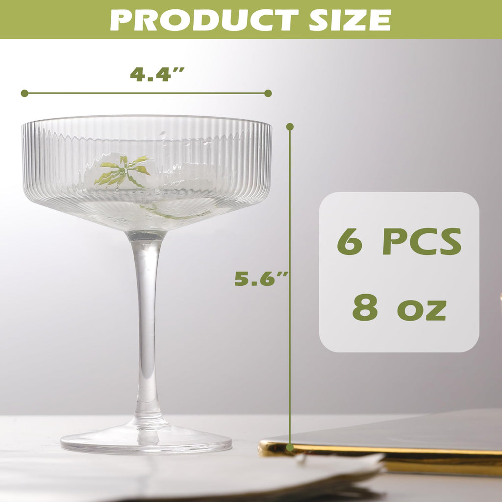 Champagne Coupe Glasses Set of 6, 8 oz Crystal Cocktail Glassware K440
