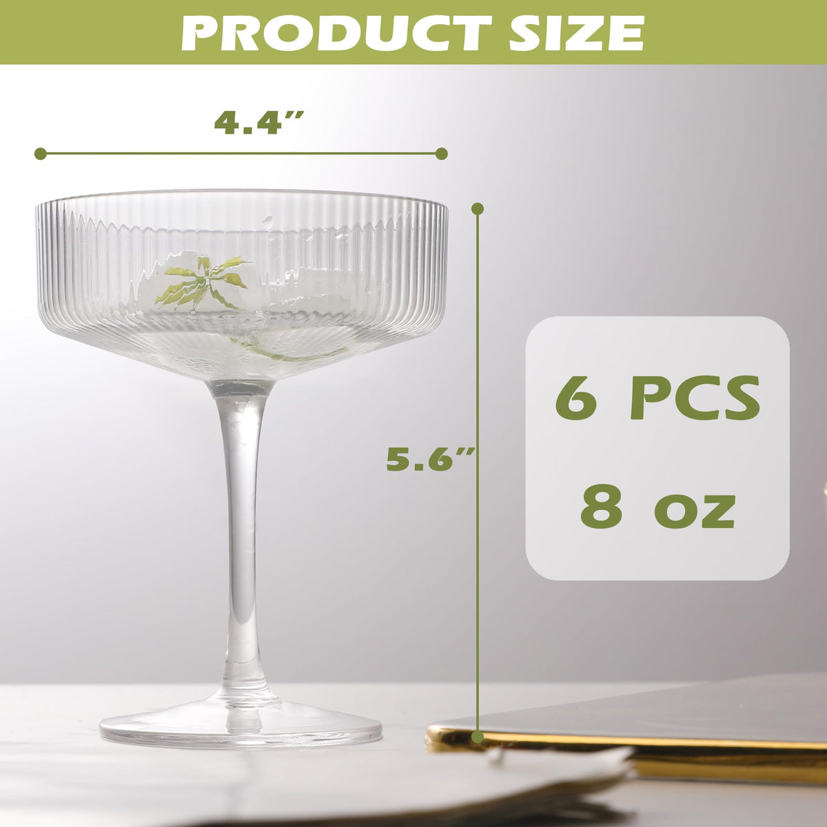 Champagne Coupe Glasses Set of 6, 8 oz Crystal Cocktail Glassware K440