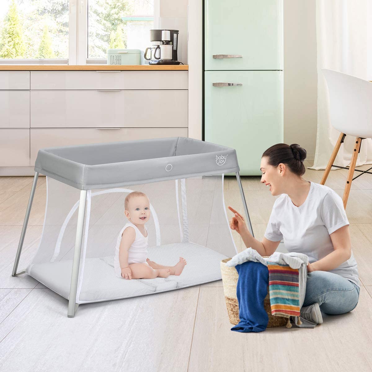 2 in 1 Portable Baby Playard with Mattress and Carry Bag V1195