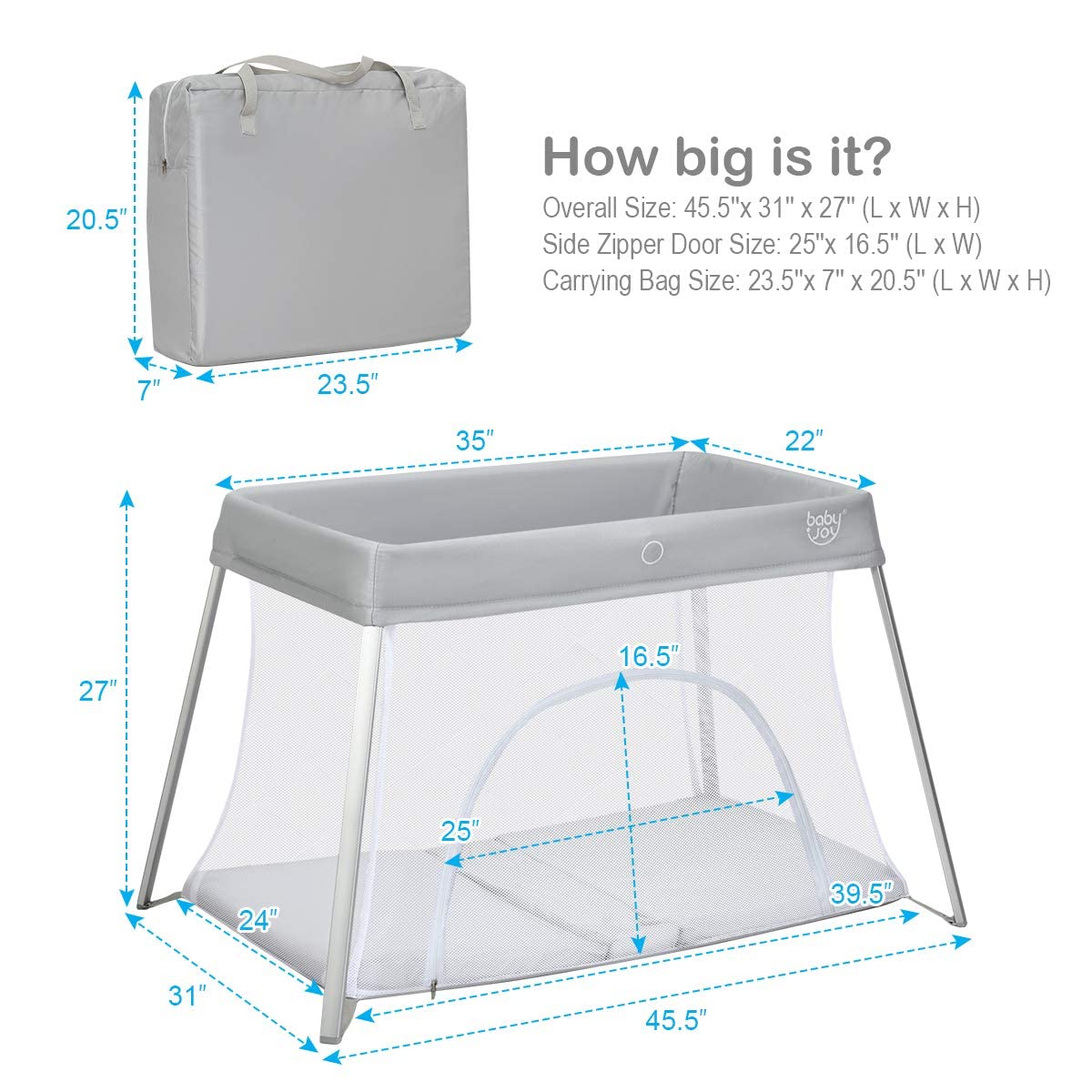 2 in 1 Portable Baby Playard with Mattress and Carry Bag V1195