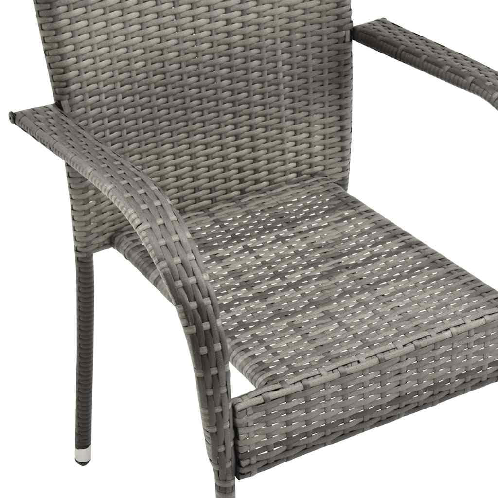 2 Pcs Grey Poly Rattan Stackable Patio Chairs O1365
