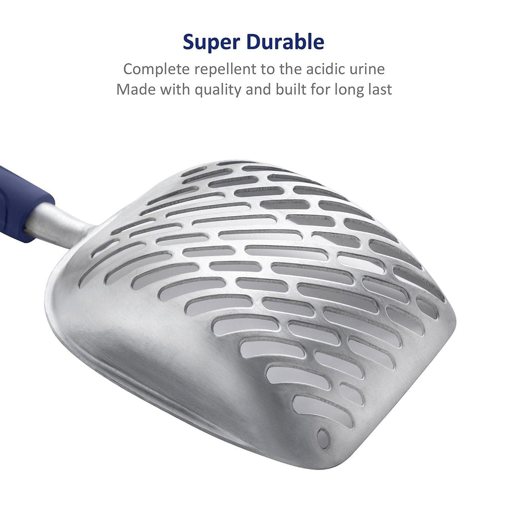 Aluminum Alloy Cat Litter Scoop with Long Handle, Medium Size, Blue Handle V83992