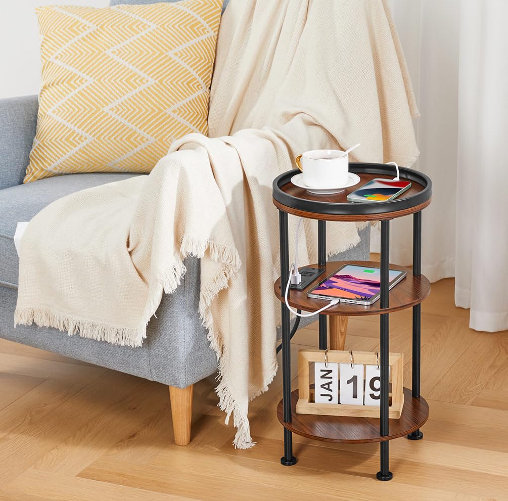 Small Round 3-Tier Side Table with Charging Station V400167