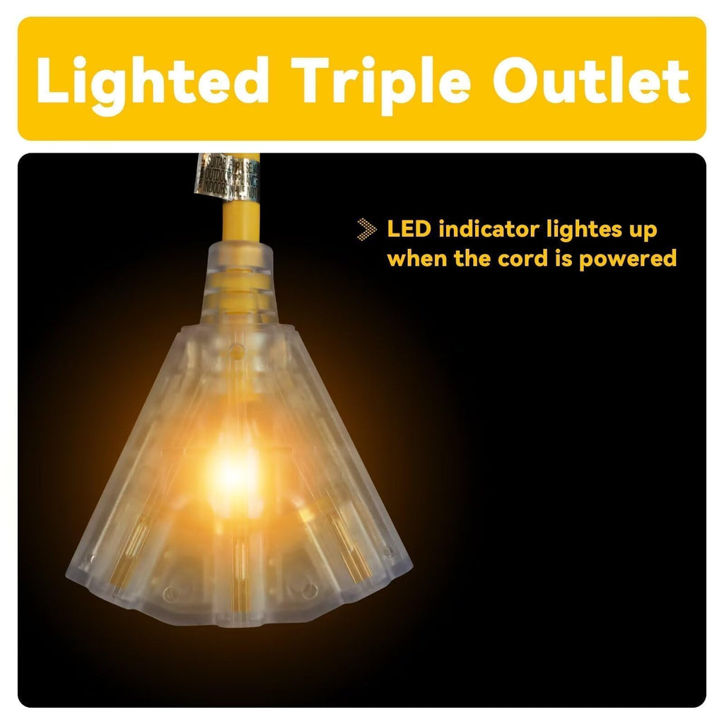 50 Ft Outdoor Extension Cord 3 Outlets Yellow L631