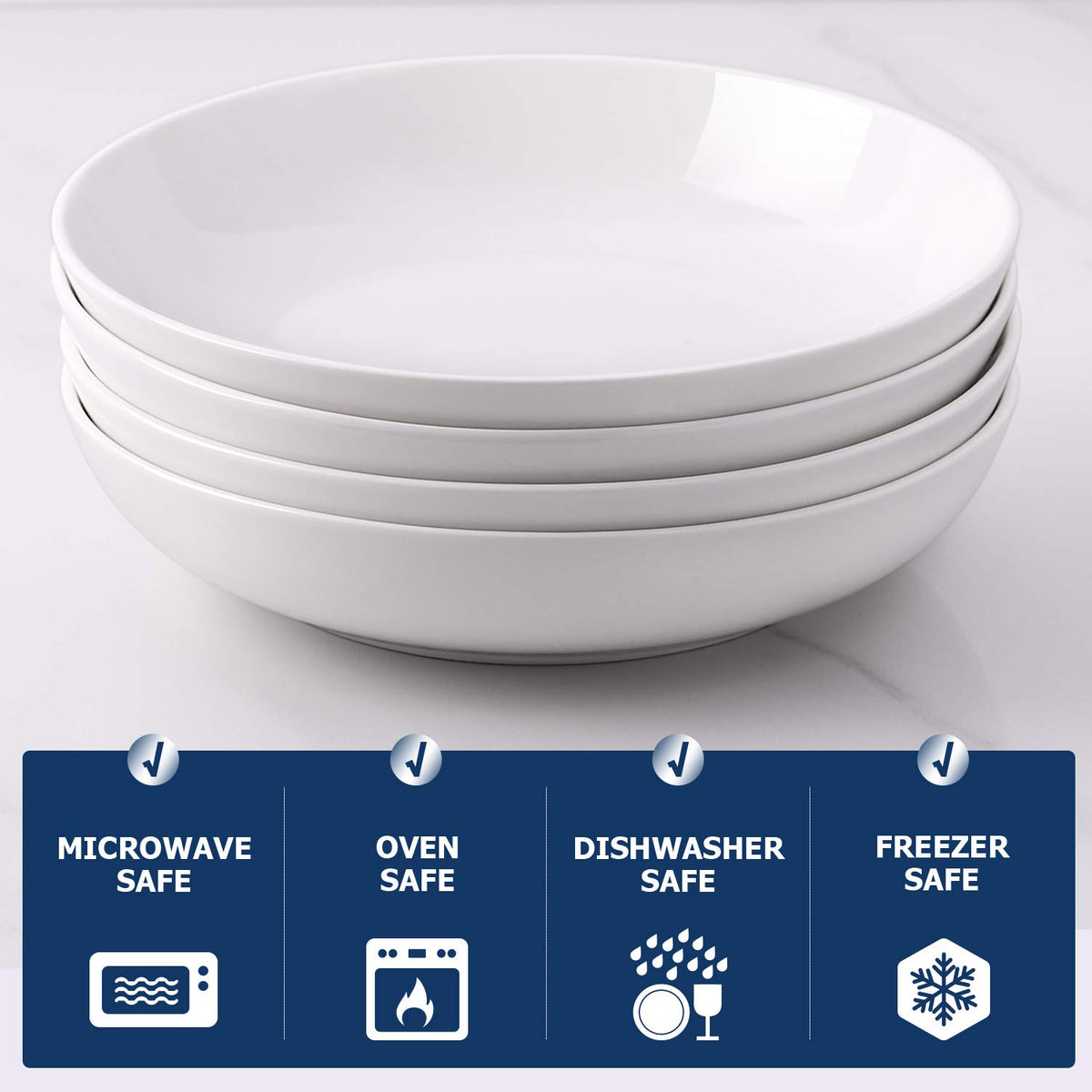 9.75" White Ceramic Pasta Bowls Set of 4 S660125