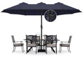15FT Double-Sided Rectangle Patio Umbrella with Base Navy Blue H1756