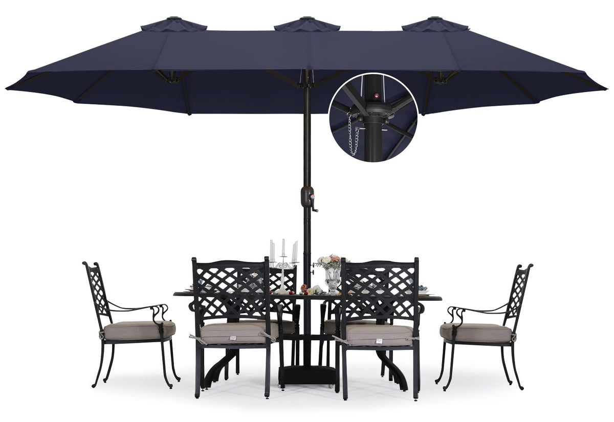 15FT Double-Sided Rectangle Patio Umbrella with Base Navy Blue H1756