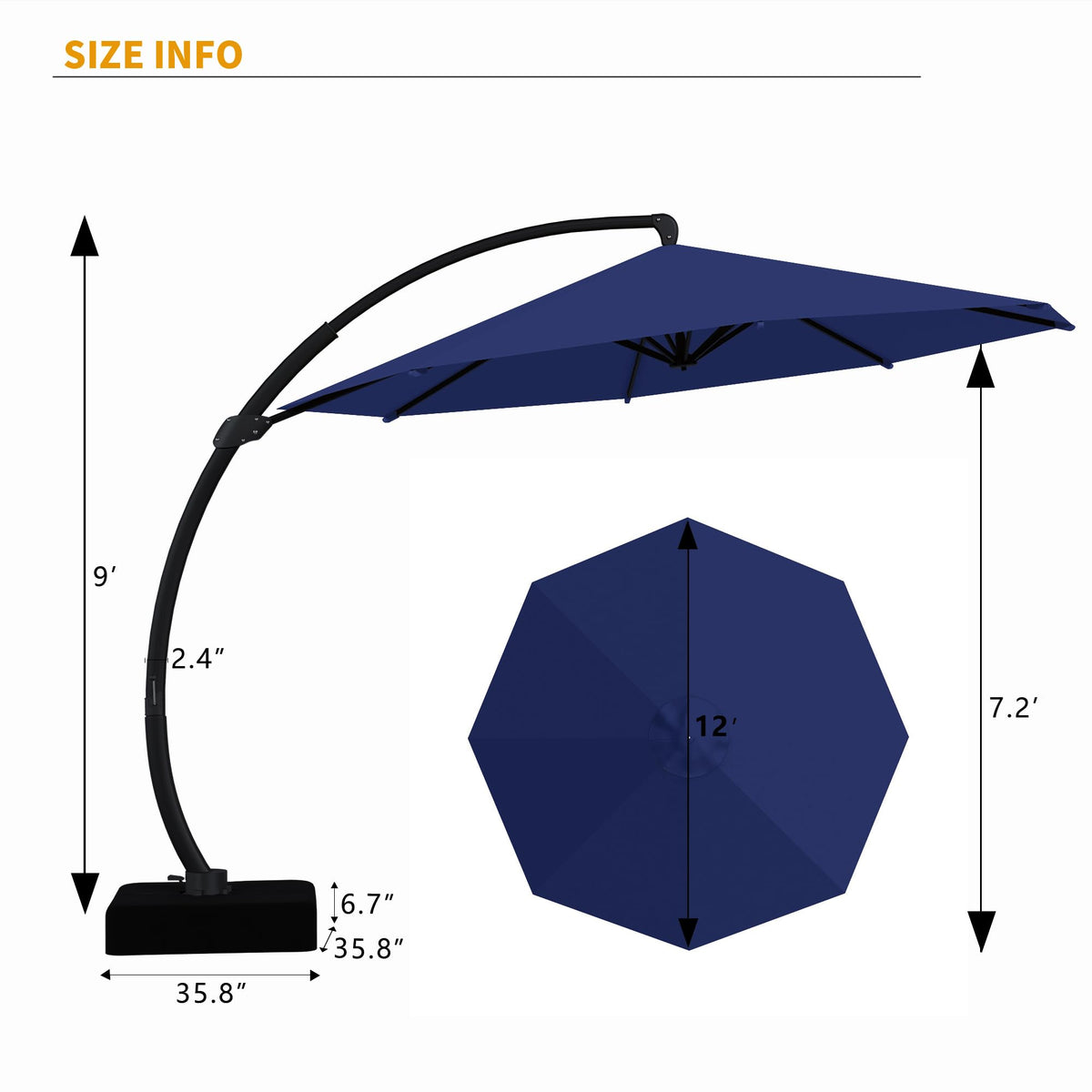 11ft Navy Blue Aluminum Cantilever Patio Umbrella with Base A74340