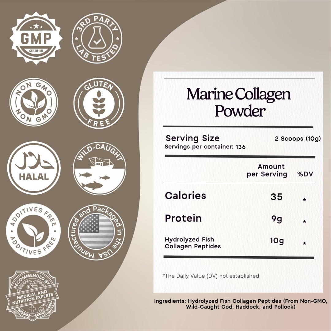 Marine Collagen Peptides Powder 3 lb. Wild-Caught Fish, Non-GMO. Hydrolyzed Types I, II, III & IV Protein. D643