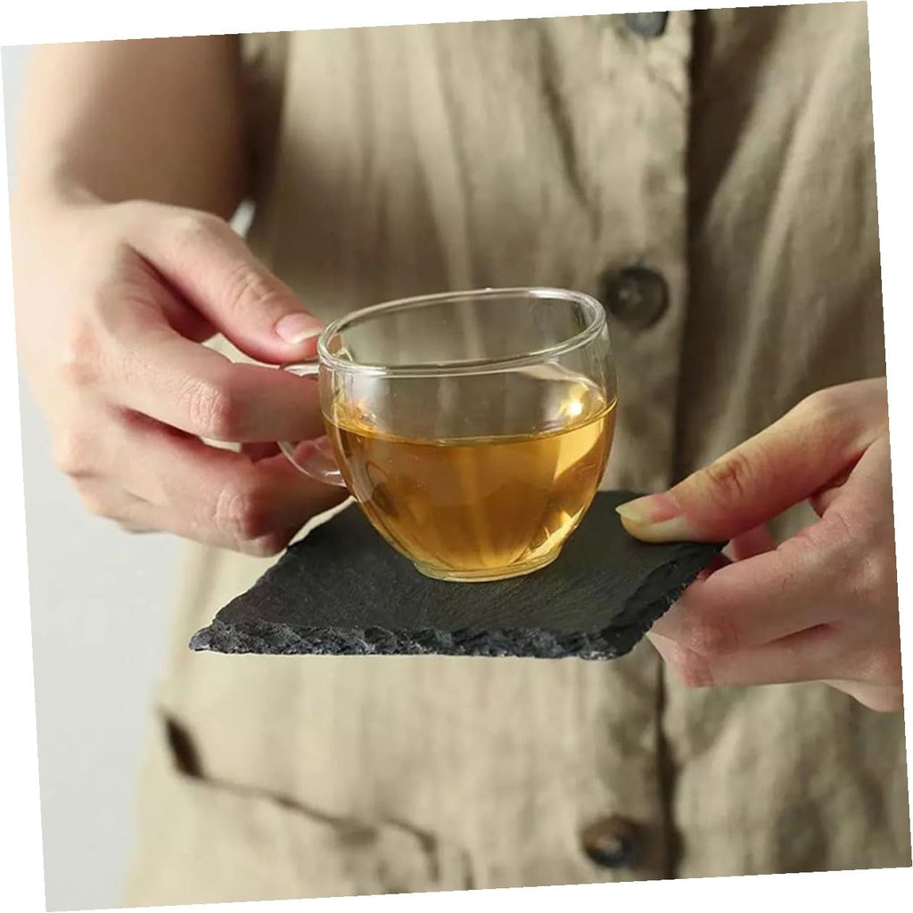 Black 12pcs Natural Stone Cup Coaster Set S24882