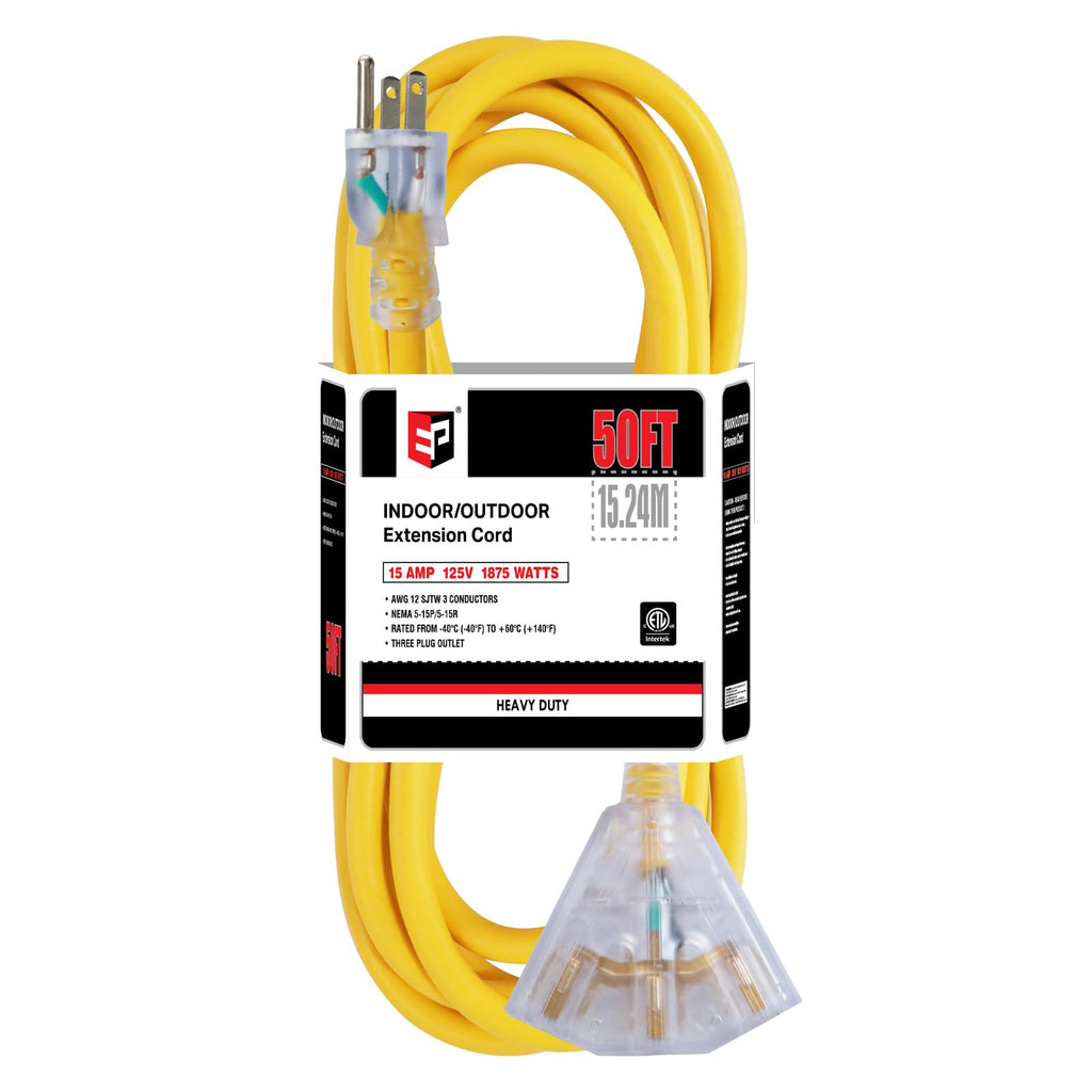 50 Ft Outdoor Extension Cord 3 Outlets Yellow L631