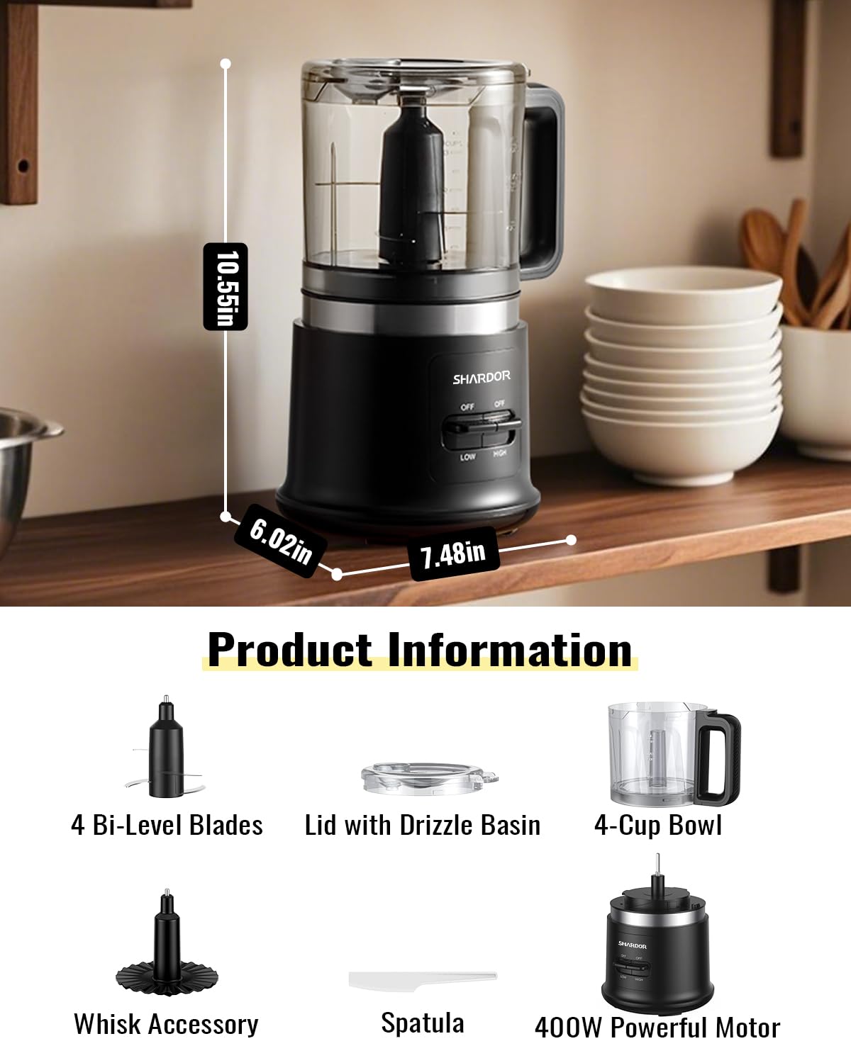 4 Cup Electric Food Processor with Stainless Steel Blades O6142