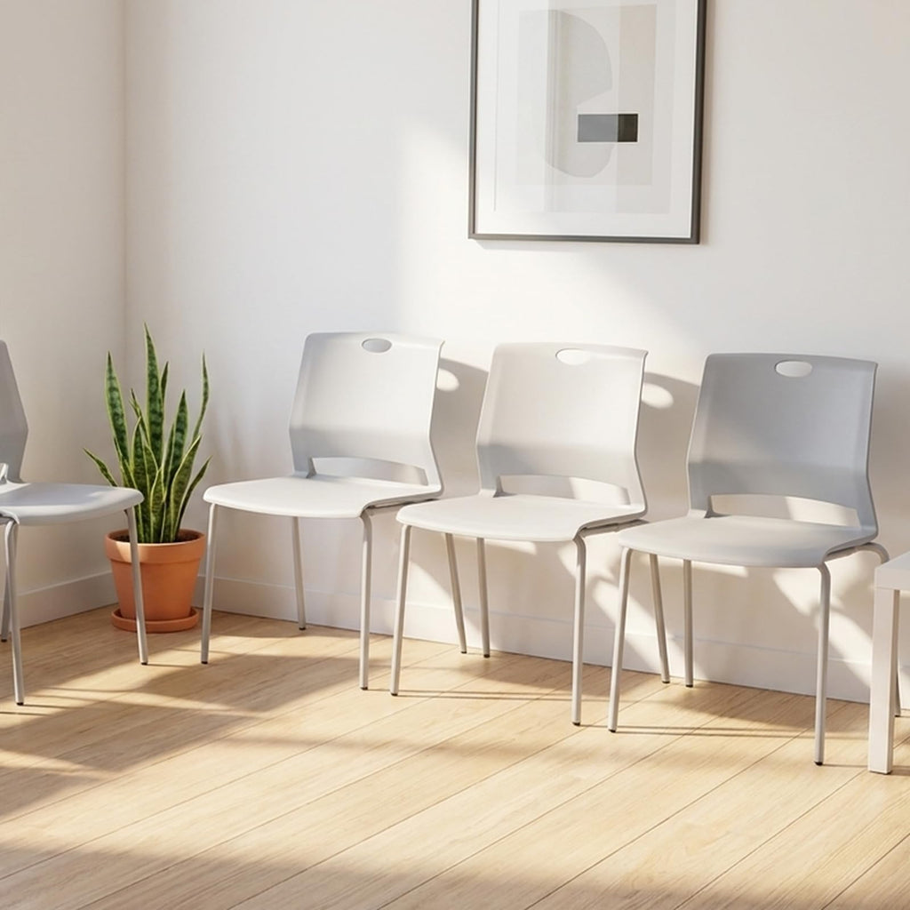 Grey Stack Chairs Set of 4 with Metal Legs F1705