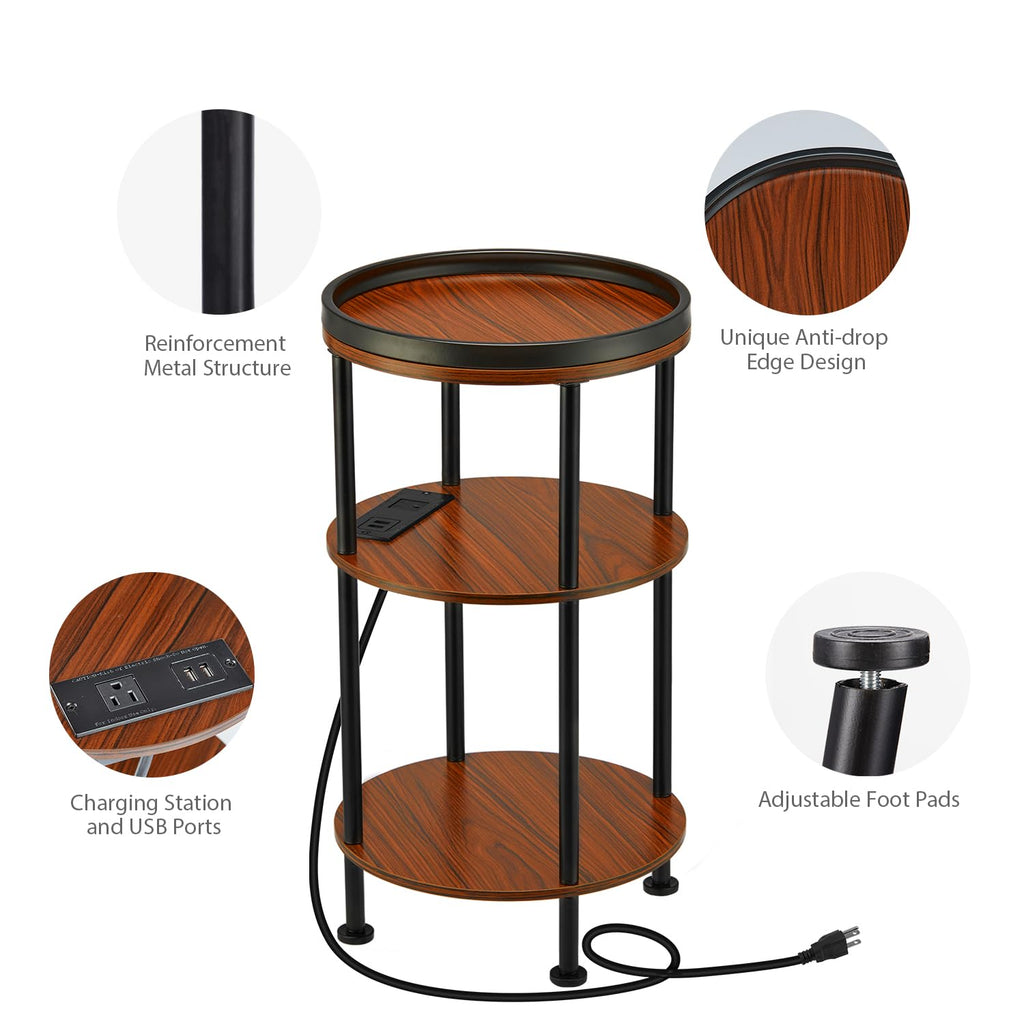 Small Round 3-Tier Side Table with Charging Station V400167