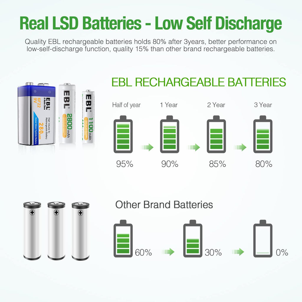 Rechargeable Batteries with Battery Organizer Storage Box V9569