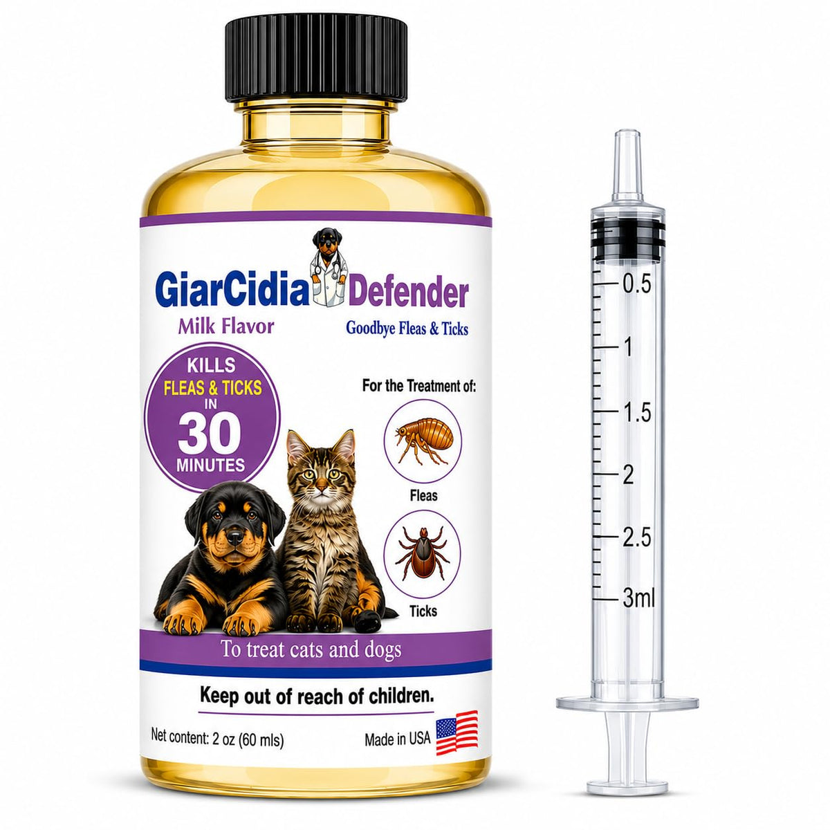 Flea & Tick Support for Cats & Dogs Oral Suspension Milk Flavor 60ml F717886