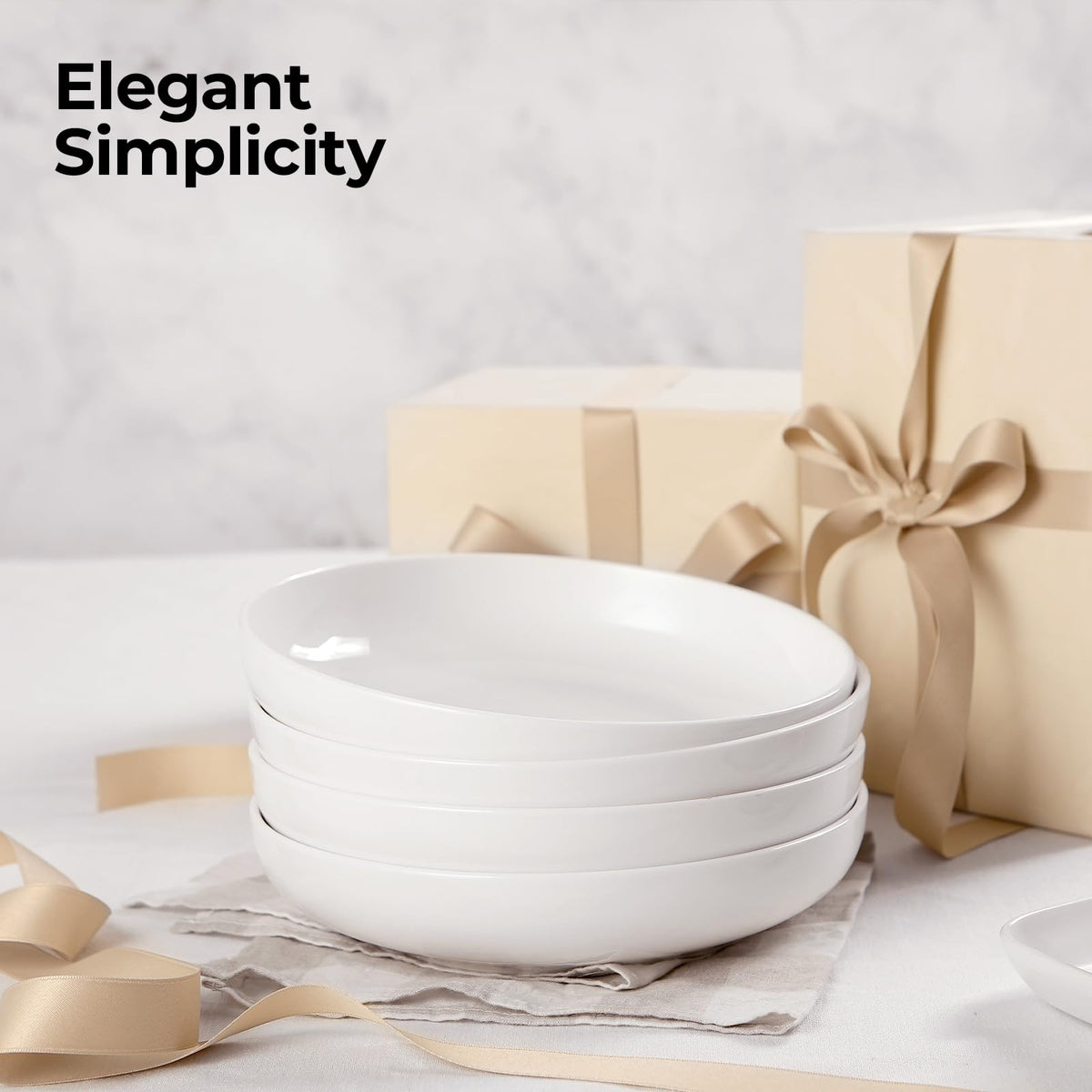 9.75" White Ceramic Pasta Bowls Set of 4 S660125