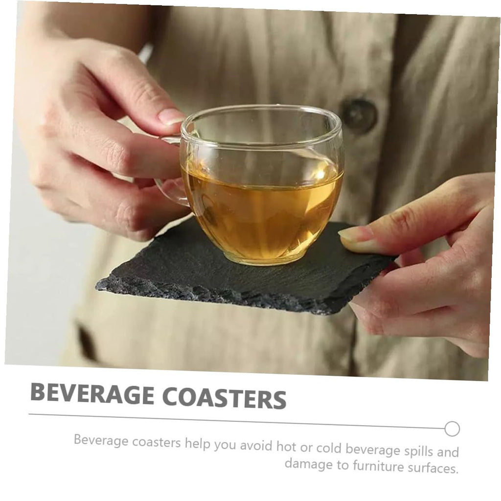 Black 12pcs Natural Stone Cup Coaster Set S24882