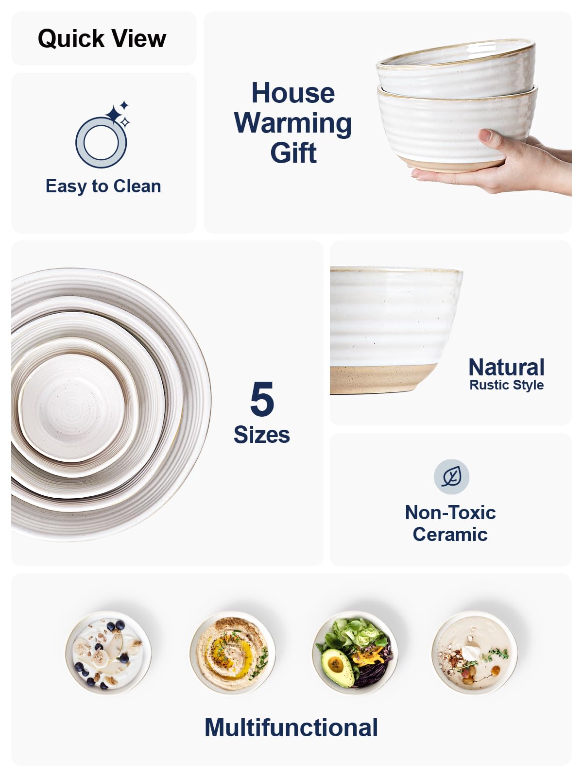 Ceramic Soup Bowl Set 42 oz 7 Inch Set of 4 Arctic White Y28092