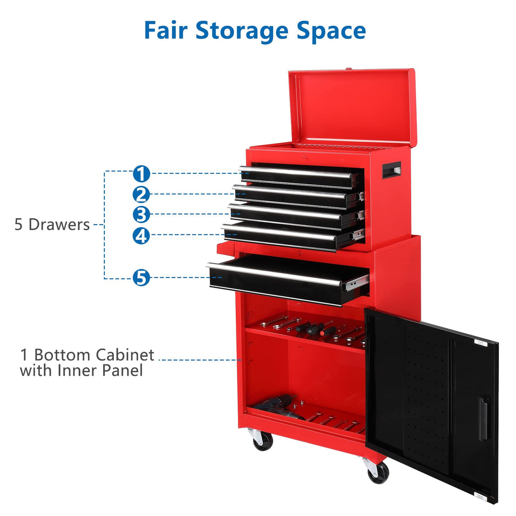 5 Drawer Rolling Tool Chest with Lockable Wheels C8983