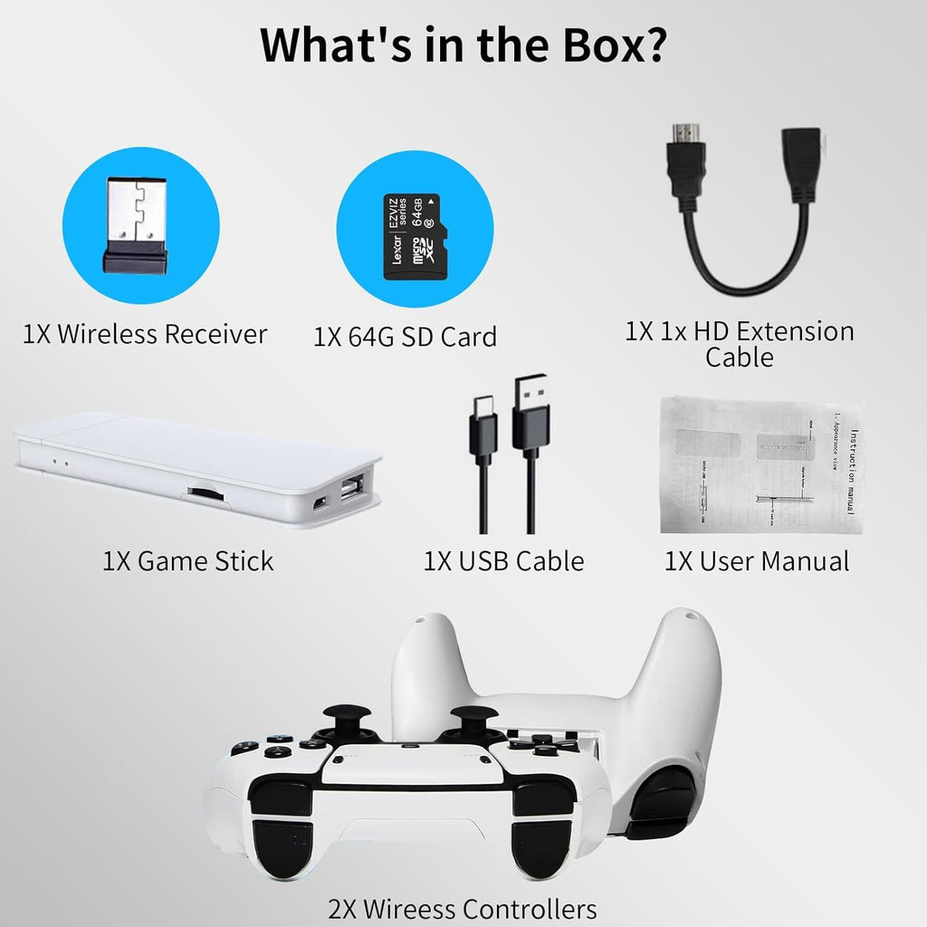 Wireless Retro Gaming Console Game Stick with 4K HDMI Output and 2 Wireless Controllers T939