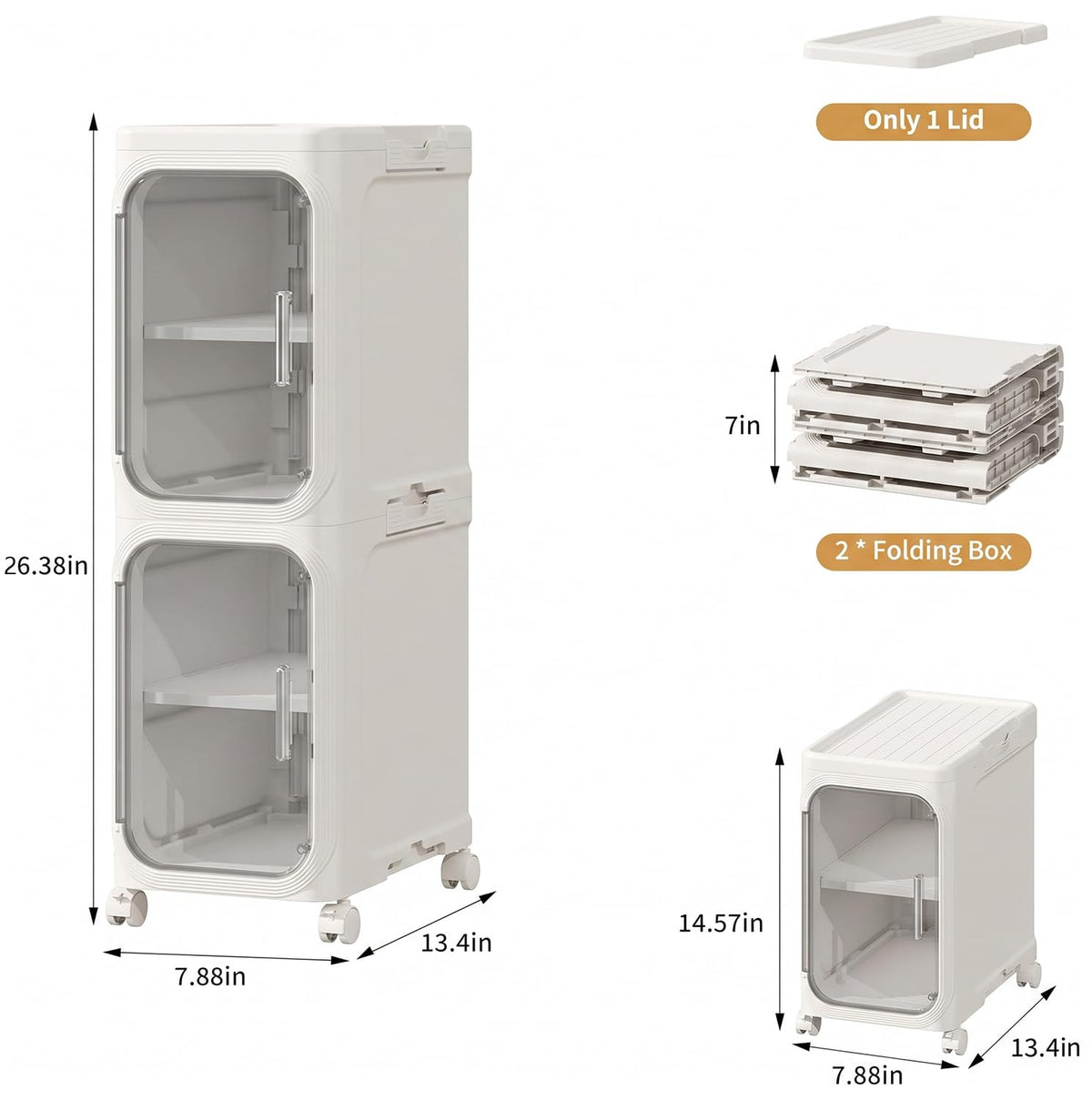 Narrow Slim 2-Tier White Bathroom Storage Cabinet with Wheels H75347
