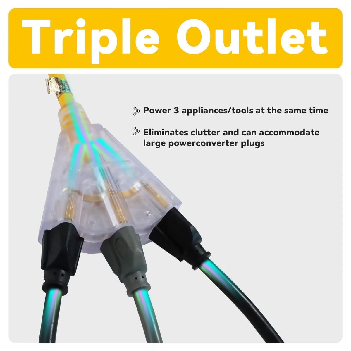 50 Ft Outdoor Extension Cord 3 Outlets Yellow L631