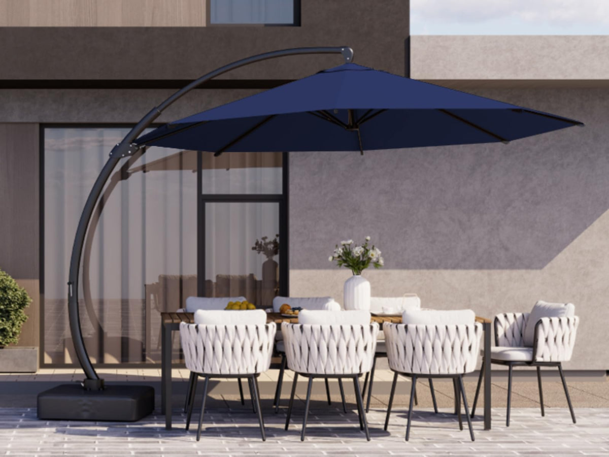 11ft Navy Blue Aluminum Cantilever Patio Umbrella with Base A74340