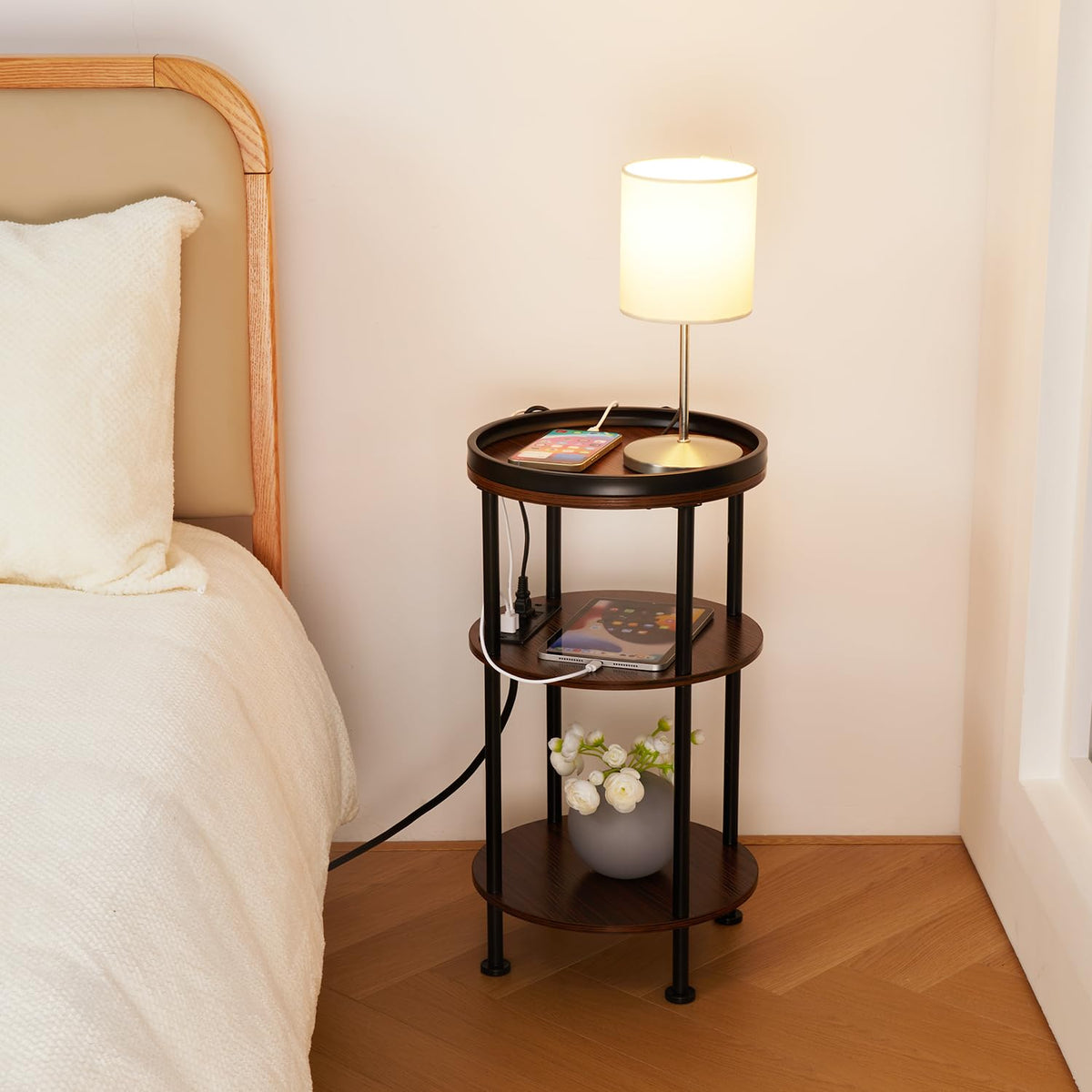 Small Round 3-Tier Side Table with Charging Station V400167