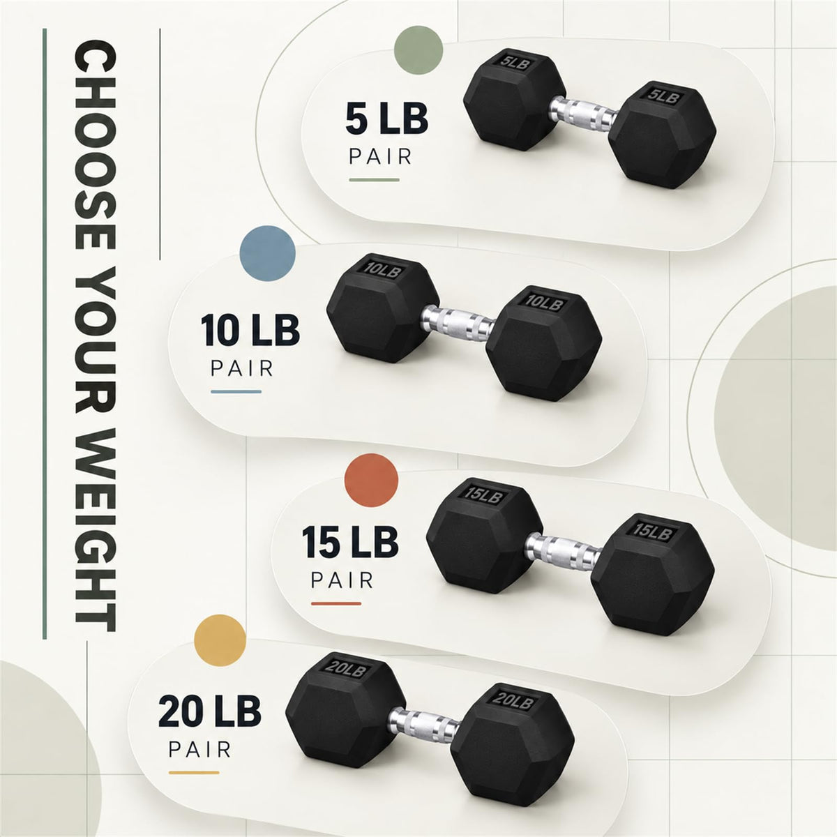 100 lb Rubber Hex Dumbbell Set with Rack O430798