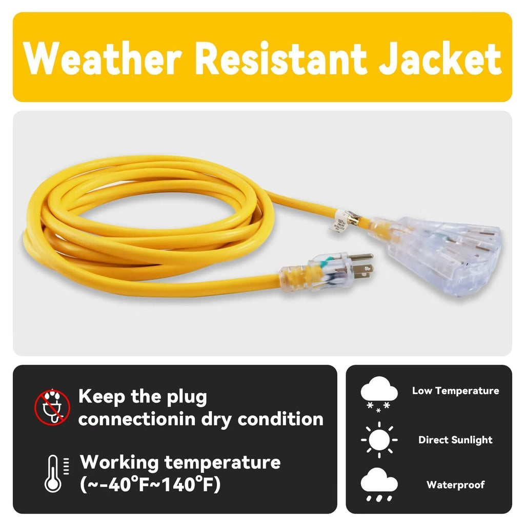 50 Ft Outdoor Extension Cord 3 Outlets Yellow L631
