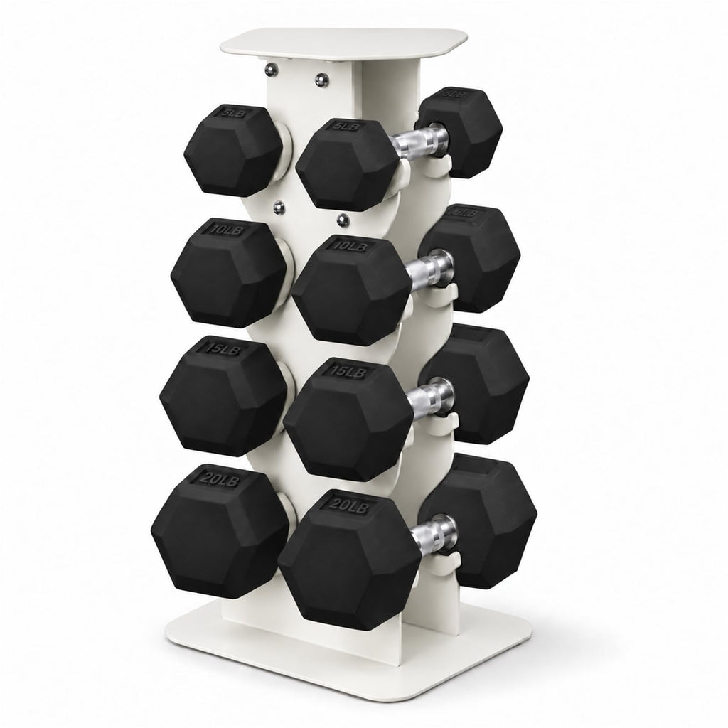100 lb Rubber Hex Dumbbell Set with Rack O430798