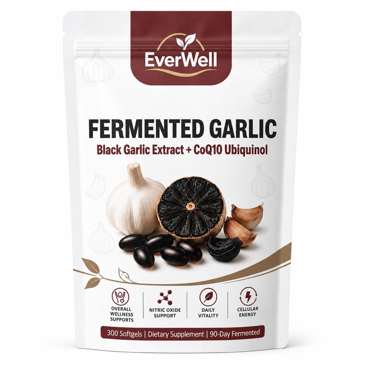 Black Fermented Black Garlic CoQ10 Ubiquinol Softgels N376086
