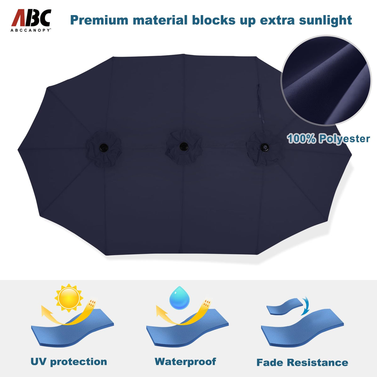 15FT Double-Sided Rectangle Patio Umbrella with Base Navy Blue H1756