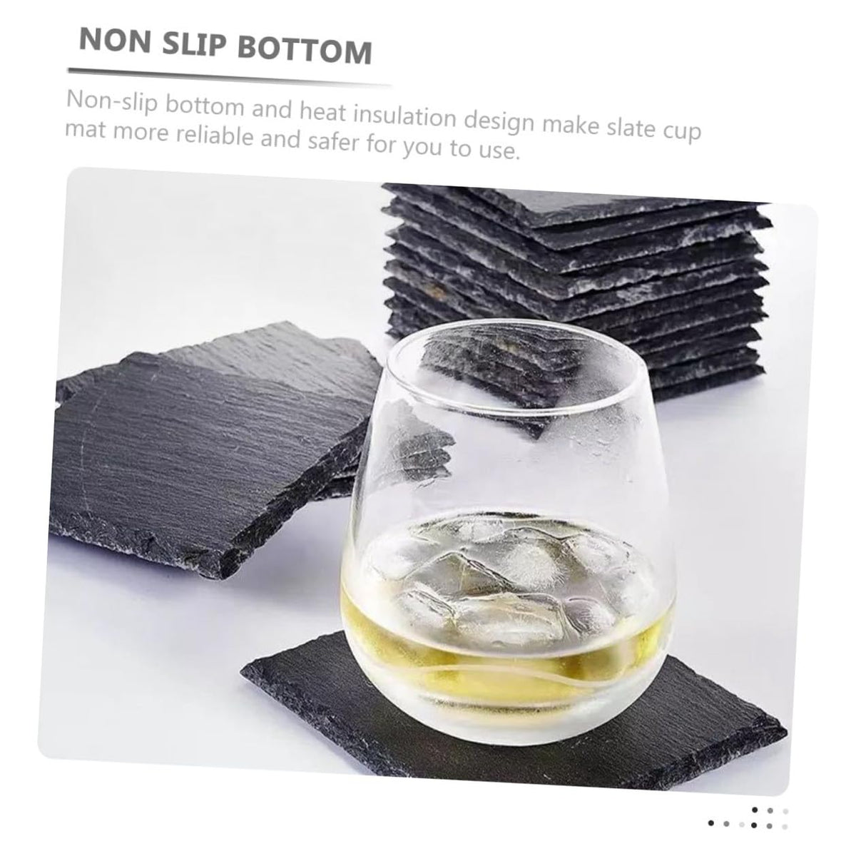 Black 12pcs Natural Stone Cup Coaster Set S24882