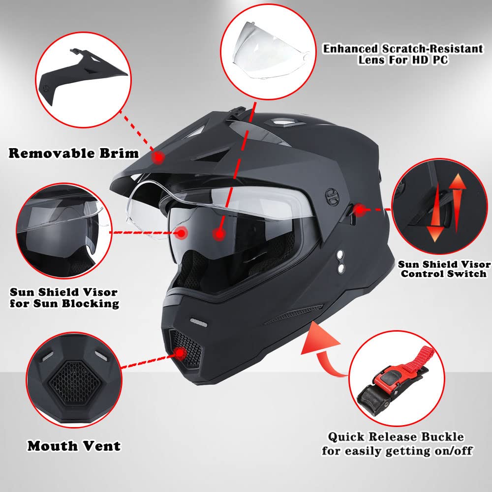 Dual Sport Motorcycle Full Face Helmet Dual Visor A199