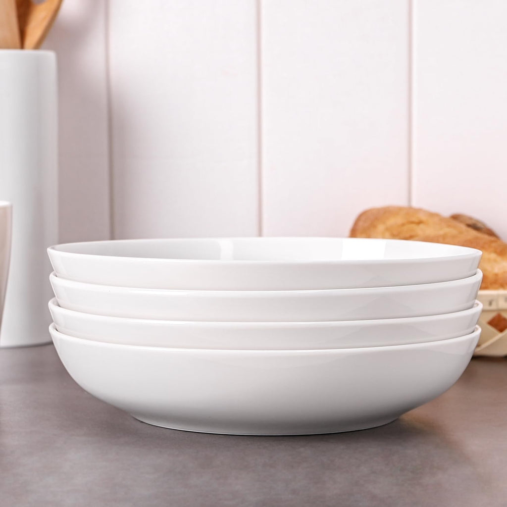 9.75" White Ceramic Pasta Bowls Set of 4 S660125