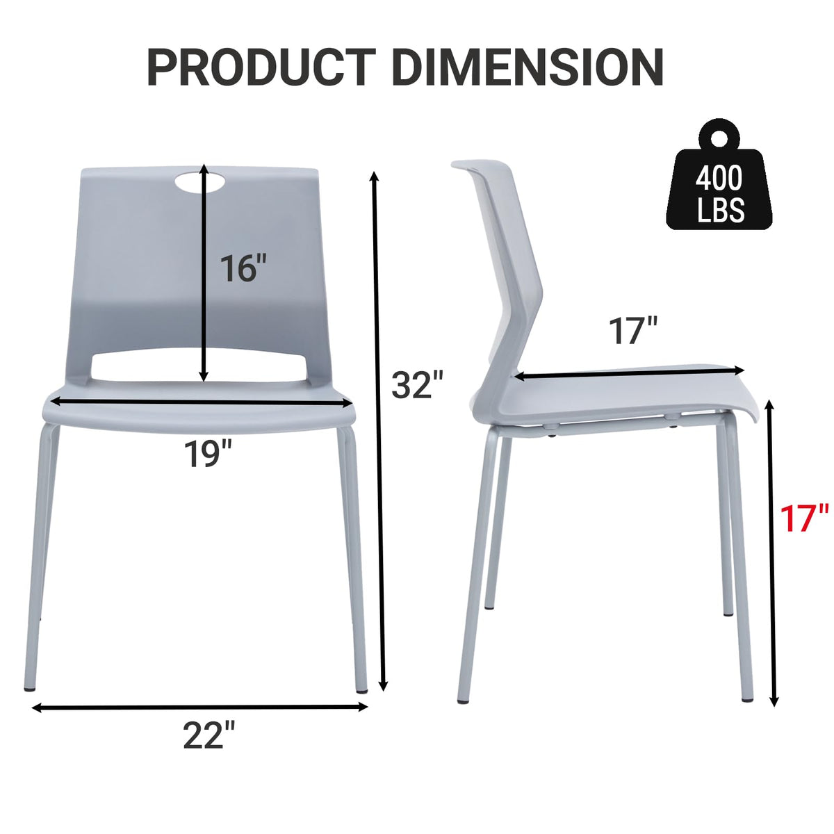 Grey Stack Chairs Set of 4 with Metal Legs F1705