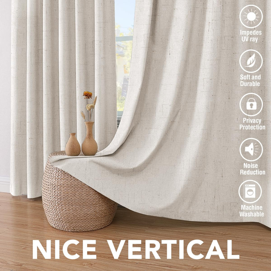 100% Blackout Linen Curtains 84" L 2 Panels Ivory E922