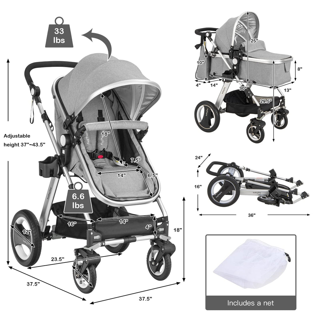 2-in-1 Convertible Bassinet Reclining Stroller K170639
