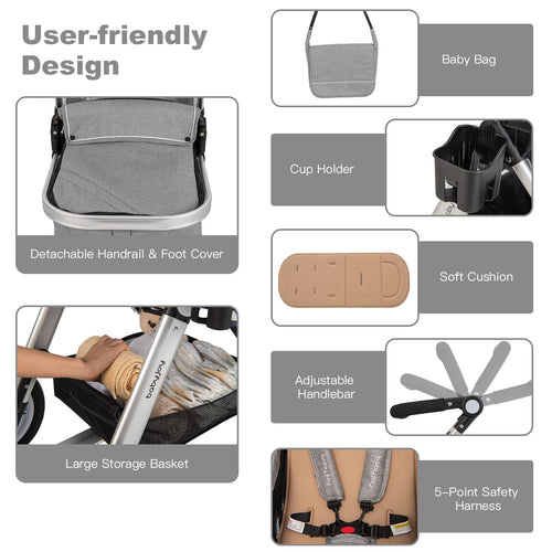 2-in-1 Convertible Bassinet Reclining Stroller K170639